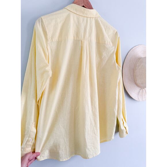 J.Crew Factory | NWT Linen-blend button-up shirt in Fresh Lemon Yellow | Sz M - Picture 9 of 9